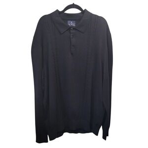 Ben Sherman Mens Black 100% Cotton Cable Knit Long Sleeve Polo Sweater 2XL NWT